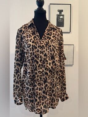 ZARA Leopard Print Button-Down Oversized Shirt – Size Small